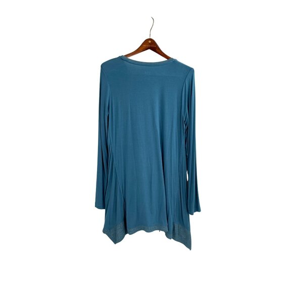 LOGO Lori Goldstein Womens Large Long Sleeve Teal Tunic Top Lagenlook Pockets - Picture 2 of 8